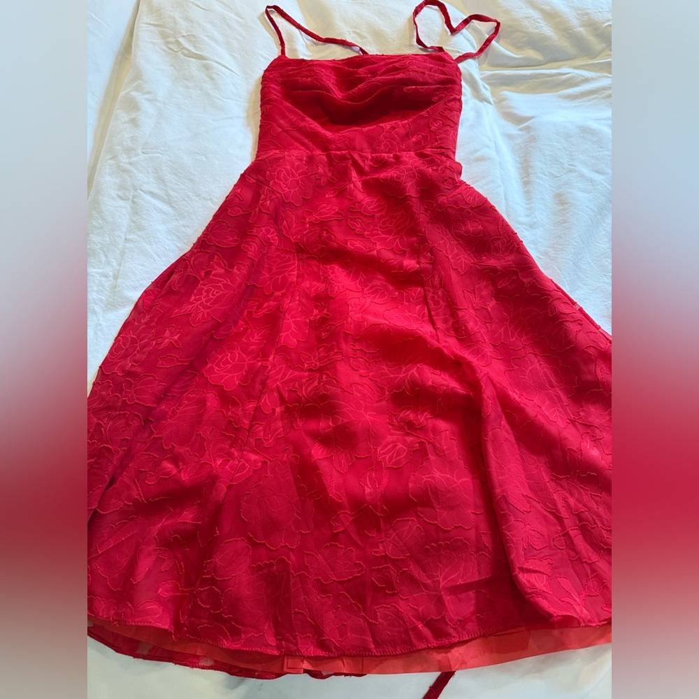 Red Floral Embroidered Strapless Women's Dress